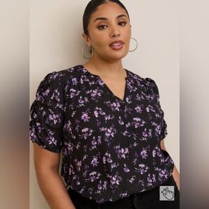 Torrid Harper Ruched Sleeve Floral Print Blouse